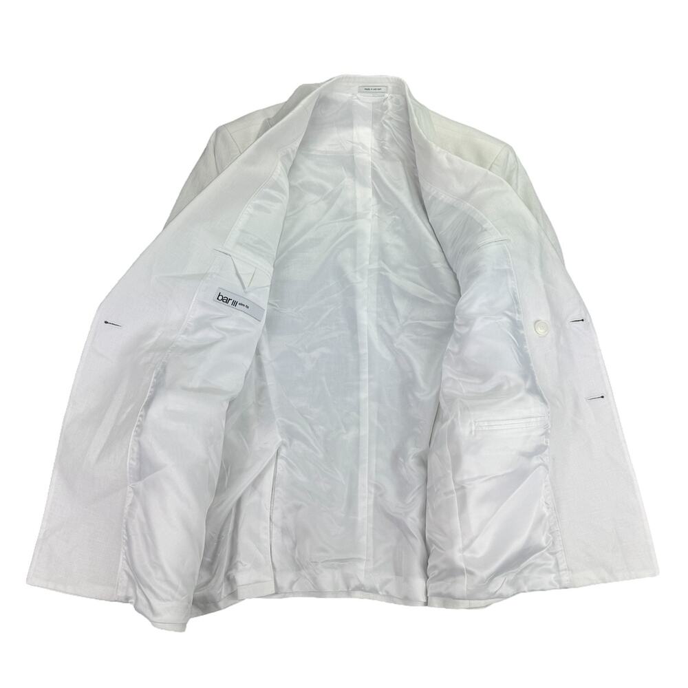 Bar III Mens Slim Fit 100% Linen Double-Breasted Suit Jacket White 40L - Picture 2 of 5